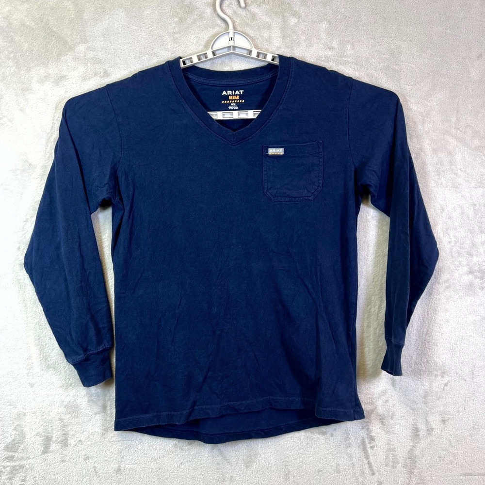Ariat Rebar Workman Shirt Mens M Blue V-Neck Southwest Graphic 10041487